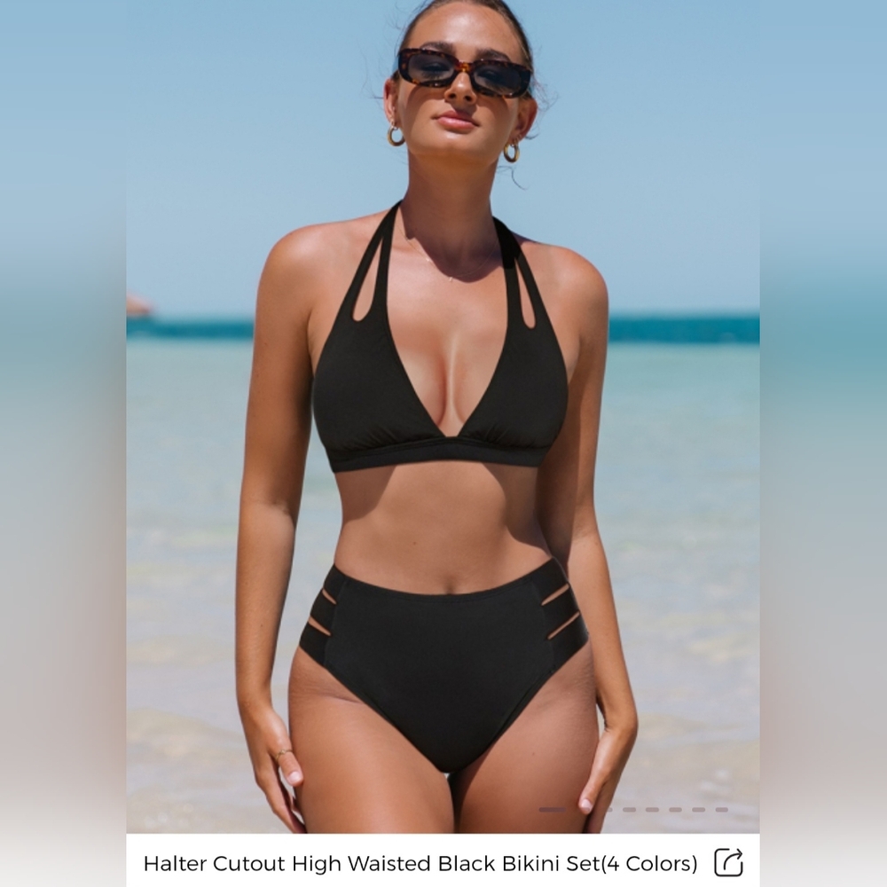 Women's Black Halter High-Waist Bikini - Classic Swim Set